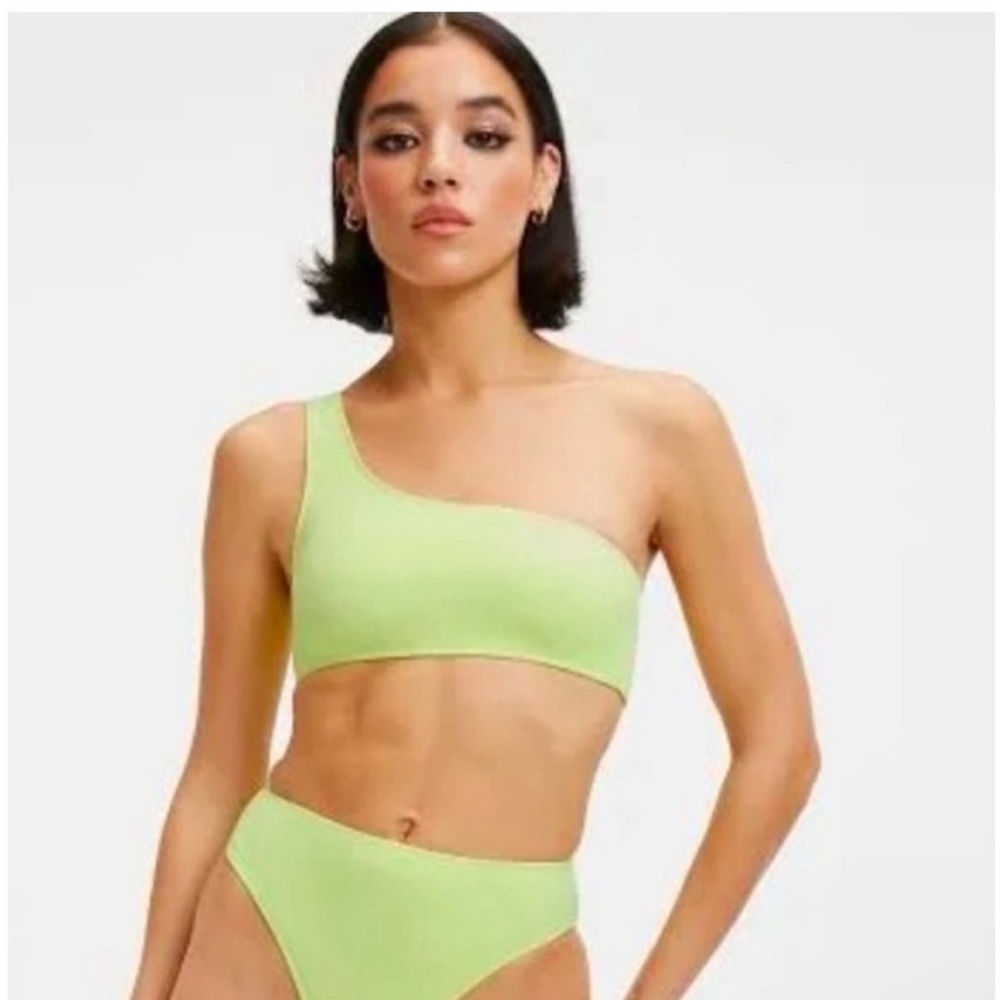 Good American Scuba Hot Shoulder Bikini Top Sz 2 Medium Swim Key Lime Green